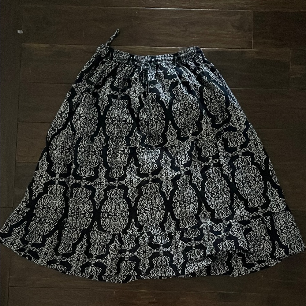 Studio West Black and White Midi A-Line Skirt Tie Front